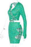 Green Street Solid Hollowed Out V Neck Pencil Skirt Dresses