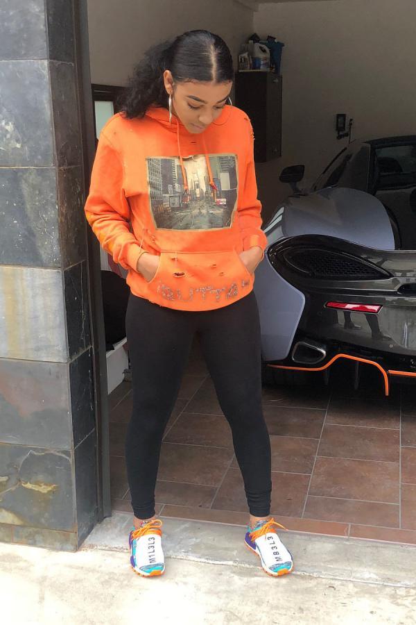 Orange O Neck Long Sleeve Hole Solid Print Long Sleeve Tops