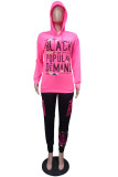 Rose Red Sportswear Letter Printing Hooded Collar Long Sleeve Two Pieces