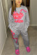 Grey Fashion Casual Letter Print Basic O Neck Long Sleeve Two Pieces
