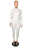 White Fashion Solid Long Sleeve Jumpsuits