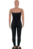 Black Fashion Sexy Solid Draped Milk. Sleeveless Wrapped Jumpsuits