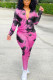 Black Pink Casual Print Turndown Collar Long Sleeve Two Pieces