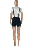 Black Fashion Casual Print Basic O Neck Short Sleeve Two Pieces