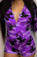 Purple Sexy Camouflage Print Patchwork O Neck Skinny Rompers