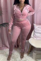 Pink Polyester Fashion adult Ma'am OL Patchwork Solid Two Piece Suits pencil Long Sleeve Two Pieces