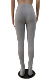 Blue Fashion Casual Solid Slit Regular High Waist Conventional Solid Trousers