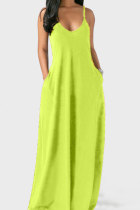 Fluorescent green Milk. Fashion Sexy Casual Spaghetti Strap Sleeveless Slip Princess Dress Floor-Length Solid Dresses