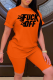 Tangerine Red Sportswear Print Letter O Neck Short Sleeve Two Pieces