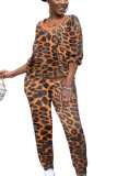 Leopard print Polyester Fashion Sexy Casual Leopard Print Camouflage Regular Half Sleeve Two Pieces