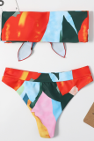 Multicolor Sexy Patchwork Print Bandage Swimwears