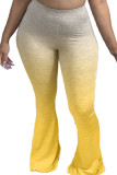 Yellow Polyester Elastic Fly Mid Print Gradient Boot Cut Pants Bottoms