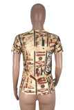 Yellow Fashion Casual Print Basic O Neck Tops