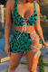 Green Sexy Leopard Hollowed Out Frenulum U Neck Sleeveless Two Pieces