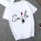 White Red Fashion Casual Print Basic O Neck Tops