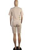 Cream white venetian Casual Two Piece Suits Solid pencil Short Sleeve Two-Piece Short Set