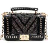 Black Fashion Patchwork Sequined Metal Accessories Crossbody Bag