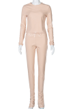 Pink Street Solid Patchwork O Neck Long Sleeve Two Pieces