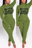 Coffee Street Print O Neck Long Sleeve Two Pieces