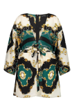Yellow Casual Print Bandage V Neck One-piece Suits Dresses