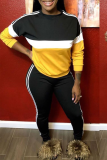 Yellow Casual Color Block Patchwork Half A Turtleneck Sleeveless Two Pieces