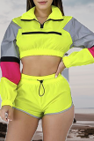 Pink Work Street Solid Patchwork Turndown Collar Long Sleeve Two Pieces