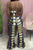 Multicolor Fashion Sexy Print Backless Strap Design Spaghetti Strap Regular Jumpsuits