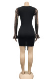 Blue Sexy Solid Sequins Split Joint Fold V Neck Pencil Skirt Dresses