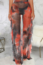 Brick red Fashion Sexy Adult Polyester Patchwork Print Split Joint Loose Bottoms