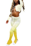 Yellow Fashion Casual adult Ma'am Print Gradient Two Piece Suits pencil Long Sleeve Two Pieces