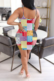 Yellow Fashion Casual Print Backless Spaghetti Strap Sleeveless Dress Dresses