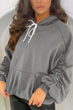 White Fashion Casual Solid Basic Hooded Collar Tops