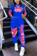 Blue Casual Print Patchwork O Neck Long Sleeve Two Pieces