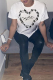 White Fashion Casual Print Basic O Neck T-Shirts