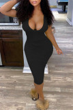 Red Fashion Sexy Solid Basic V Neck Short Sleeve Dress