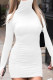 Cream White Elegant Solid Patchwork Turtleneck Pencil Skirt Dresses