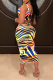Multicolor Sexy Casual Print Basic U Neck Sleeveless Two Pieces