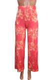 Yellow Pink Yellow Polyester Elastic Fly Sleeveless High Patchwork Print Boot Cut Pants Bottoms