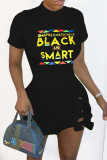 Black Fashion Casual Plus Size Letter Print Basic O Neck Short Sleeve Dress