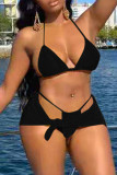 Black Fashion Sexy Solid Backless Strap Design Swimwears
