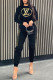 Black Casual Print O Neck Long Sleeve Two Pieces