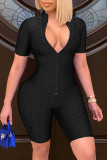 Red Fashion Casual Solid Basic Zipper Collar Skinny Romper