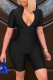 Black Fashion Casual Solid Basic Zipper Collar Skinny Romper