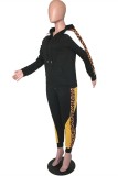 Black Casual Leopard Print Two Piece Suits Patchwork pencil Long Sleeve