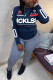Dark Blue Casual Letter Patchwork O Neck Long Sleeve Two Pieces