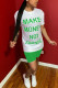 Green Polyester Fashion Street Letter Print Two Piece Suits Straight Short Sleeve Two Pieces