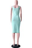 Pink Fashion Casual Solid Basic U Neck Vest Dress