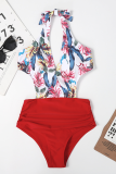 Red Sexy Print Bandage Split Joint Swimwears