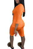 Orange Fashion Active adult Ma'am Solid Zippered Two Piece Suits pencil Long Sleeve Two Pieces