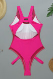Rose Red Sexy Solid Hollowed Out Mesh Swimwears